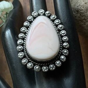 Navajo Handmade Sterling Silver Pink Conch Adjustable Ring Etta Enditto Gift